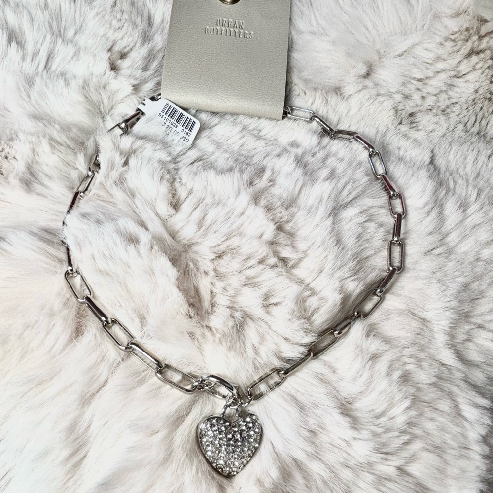 Urban Outfitters Rhinestone Crystal Heart Necklace - Picture 6 of 11